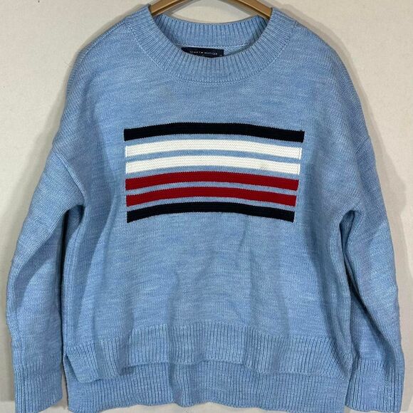 Tommy Hilfiger Women's Small Light Blue Acrylic Logo Sweater - Picture 1 of 7
